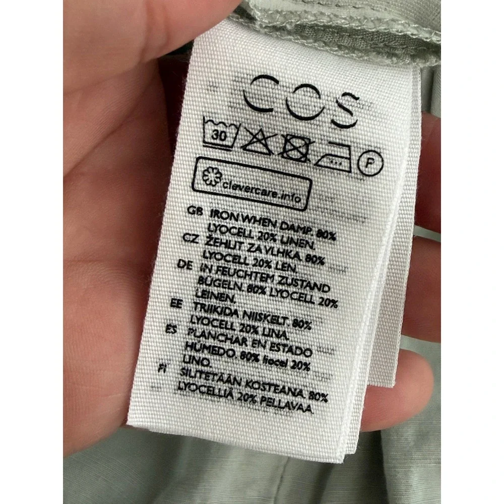 COS Trousers Womens 12 Sage Green Minimalist Lyocell Linen Elastic Waist Pants